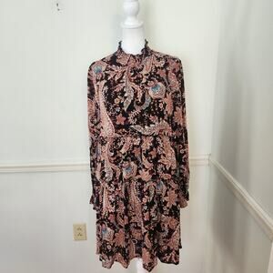 Anthropologie Cadi Bohemian Babydoll Swing Dress XS Womens Tiered Floral Paisley